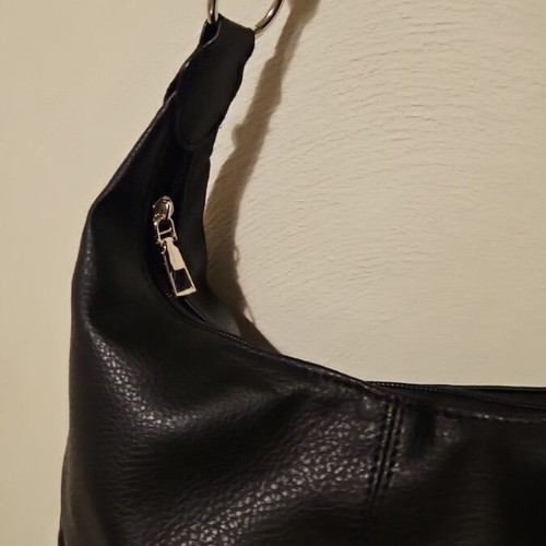 Black Faux Leather Hobo Shoulder Bag New