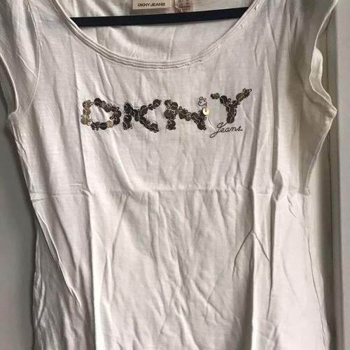 DKNY women's t-shirt used, 100% cotton, beige, size L