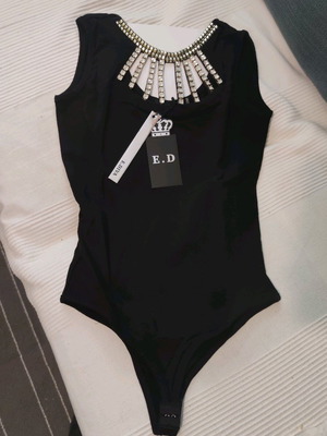 Bodysuit with rhinestones new, black, size M