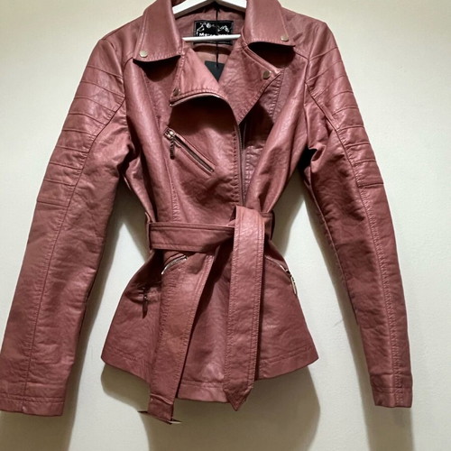 Leather jacket XL new brown pink
