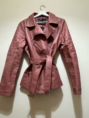 Leather jacket XL new brown pink
