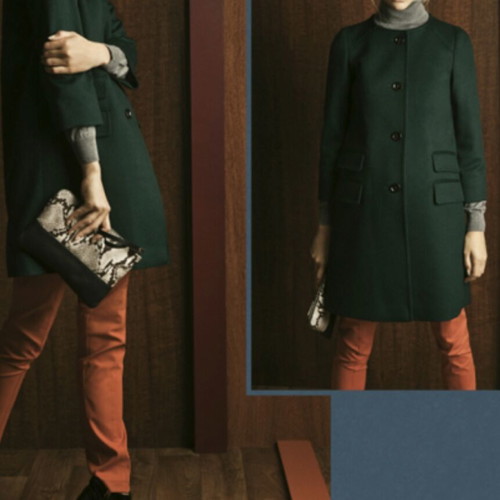 Massimo Dutti woolen coat green like new no collar