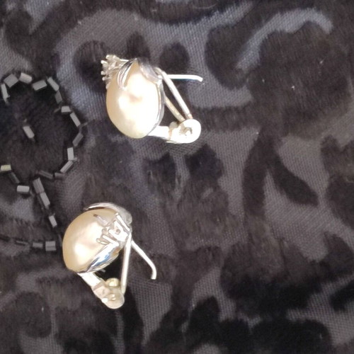 Vintage 925 Silver Earrings with Pearls & Zircons, 8g