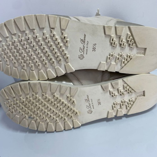Loro Piana sneakers used, leather and canvas, size 38.5, beige and light gold