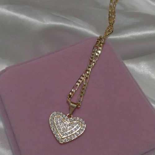 Heart necklace very shiny gold-plated steel new