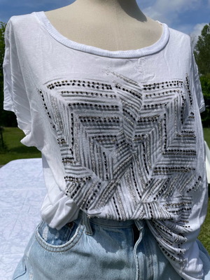 Pepe Jeans T-shirt used, size S, white with beads