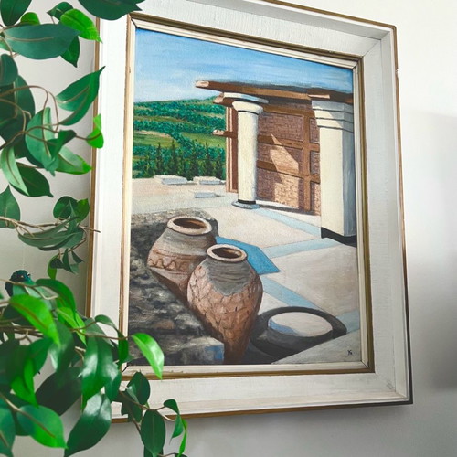 Authentic oil painting Palace of Knossos Crete used