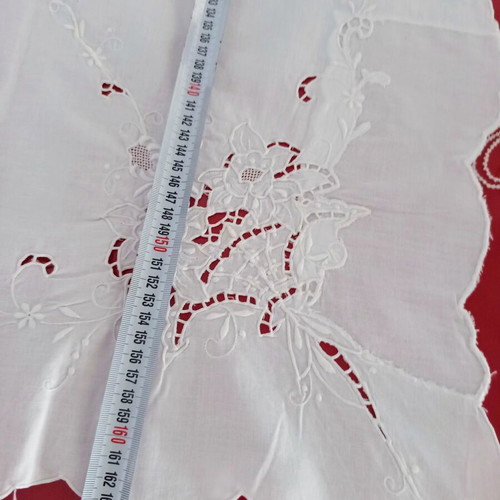 White Tablecloth with Embroidery and Cutwork used, 122x163 cm