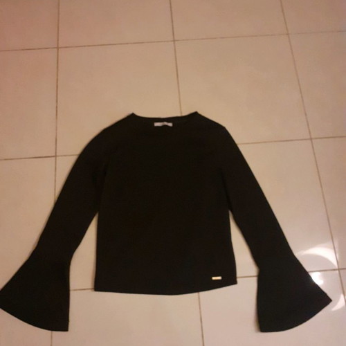 White 22 blouse black, size small, like new with bell sleeves
