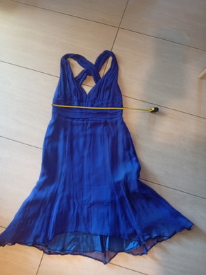 Silk midi dress like new, elegant blue with crisscross straps