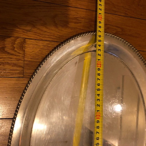 Oval silver-plated tray used with engraved monograms