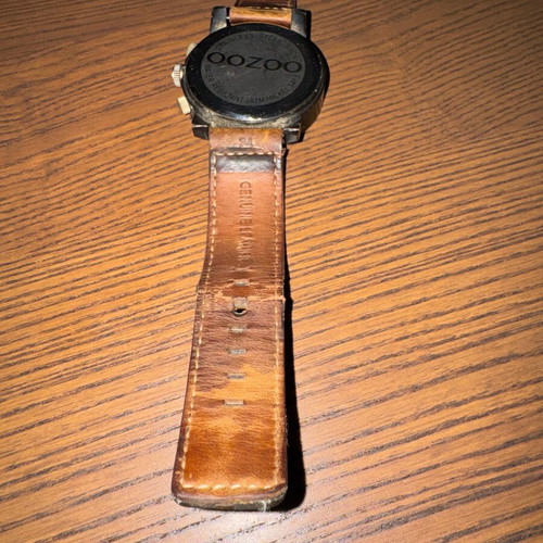 Oozoo men's watch used with brown leather strap and minimal dial