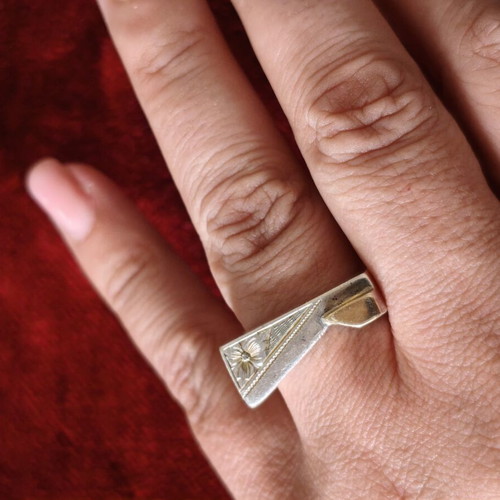 Vintage Geometric Silver Ring 950 Silver & 14K Gold used