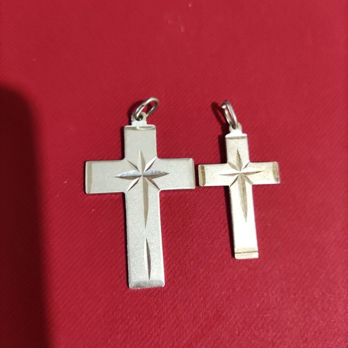 Crosses 2 pcs with handmade engraving silver 925 and free Virgin Mary icon