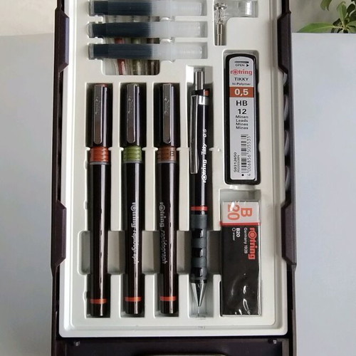 Rotring set of 3 rapidographs and accessories new