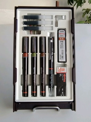 Rotring set of 3 rapidographs and accessories new