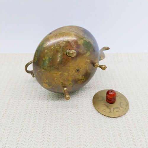 Vintage brass decorative teapot with wooden handle used, England