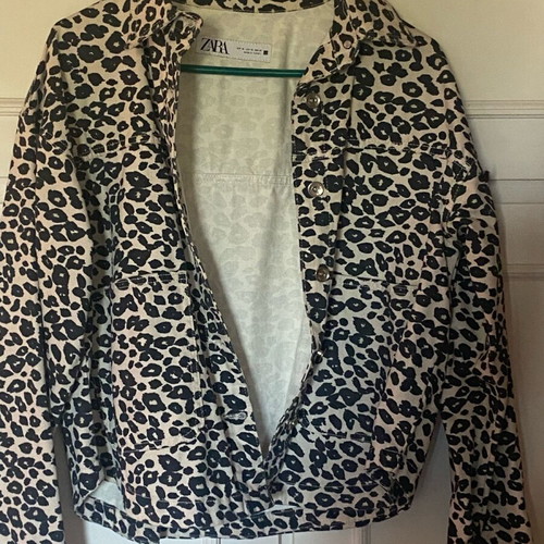 Zara women's leopard print jacket, black and white, size L