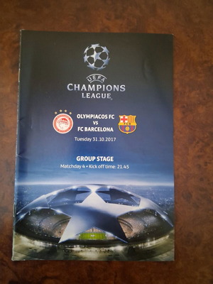 Official Champions League 2017-2018 Olympiacos-Barcelona program like new