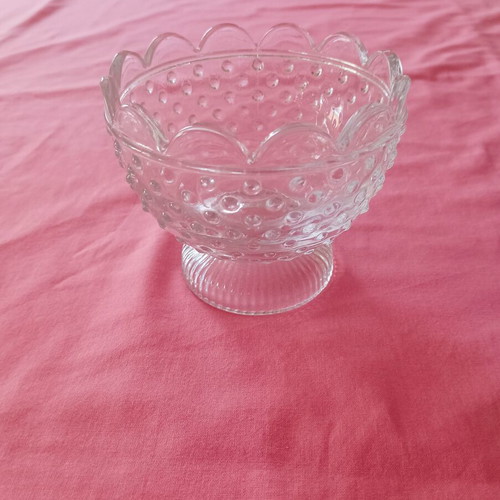 Vintage glass ice cream bowl with embossed design, like new