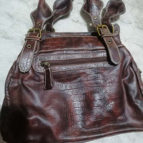 Vintage leather shoulder bag brown like new with crocodile effect