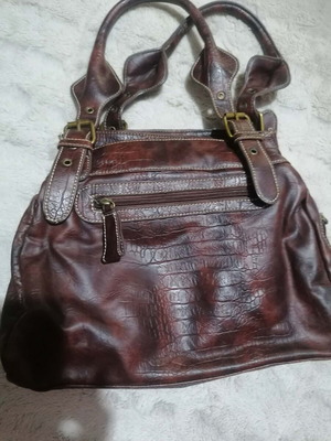 Винтидж кожена чанта за рамо кафява като нова с крокодилски ефект