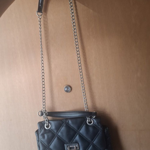 Black Quilted Shoulder Bag with Silver Chain like new