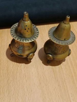 Vintage brass salt and pepper shaker used