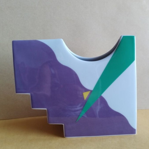 Porcelain vase with unique geometric shapes and colors, new