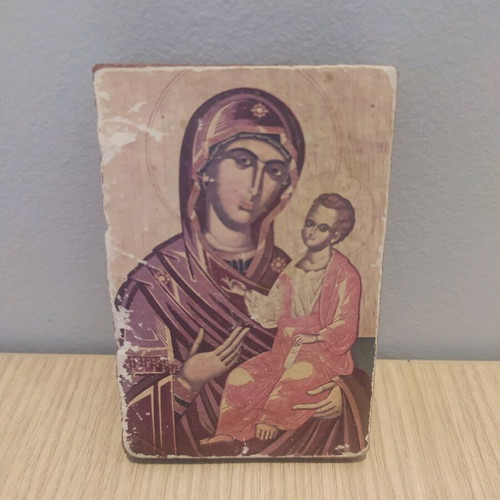 Wooden Byzantine icon of Panagia Odigitria used, 8x5cm