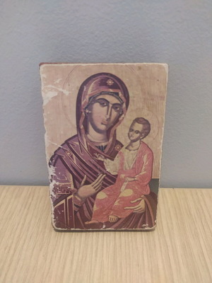 Wooden Byzantine icon of Panagia Odigitria used, 8x5cm