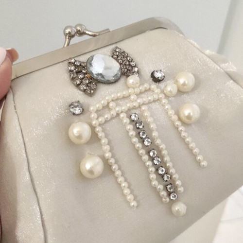 Handbag with Embroidered Pearls like new, with Chain
