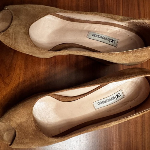 Kalogirou Suede Peep Toe Platforms Like New, Beige, Size 36