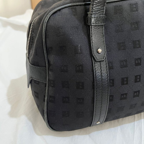 Bally Vintage Monogram Jacquard Bowling Bag used, black leather details
