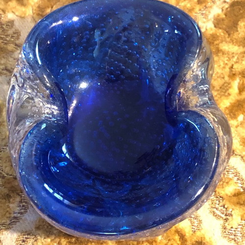 Authentic vintage Italian blue Murano ashtray 1960s like new