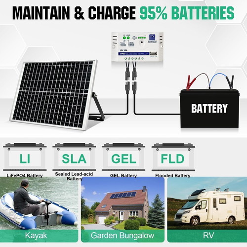 Monocrystalline Solar Panel Kit 25W 12V with Controller and Mounting