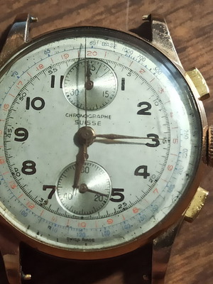 Chronographe Suisse ρολόι χειρός σαν καινούργιο, δεκαετίας 50, χρυσά στοιχεία
