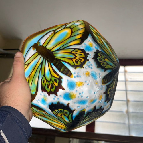 French handmade lamp shade with dragonflies, excellent condition