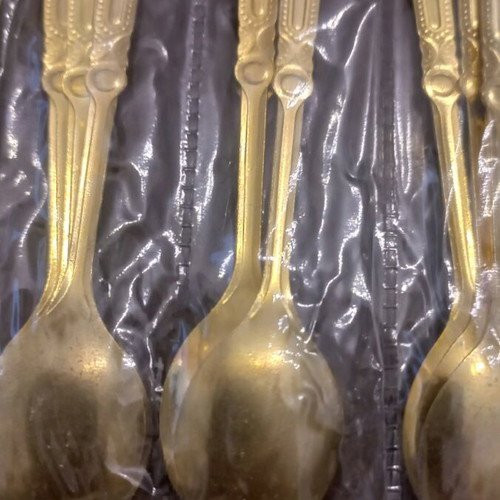 Dessert spoons new, pack of 12, gold with red