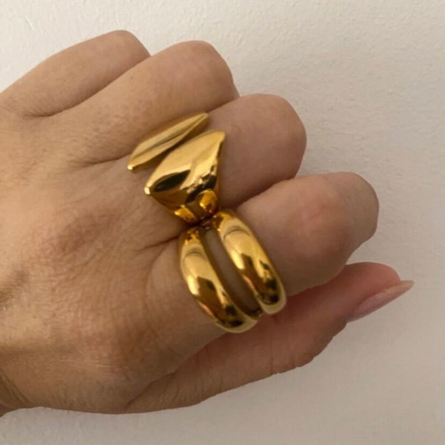 Steel rings couple worn twice, gold color