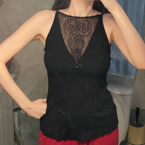 Vintage black Raxevsky top new with rhinestones, viscose, size L