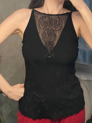 Vintage black Raxevsky top new with rhinestones, viscose, size L