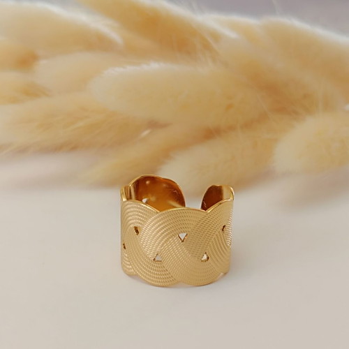 Steel braid ring new in matte gold color adjustable