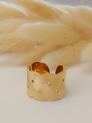 Steel braid ring new in matte gold color adjustable