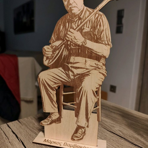 Wooden decorative Markos Vamvakaris new with laser engraving