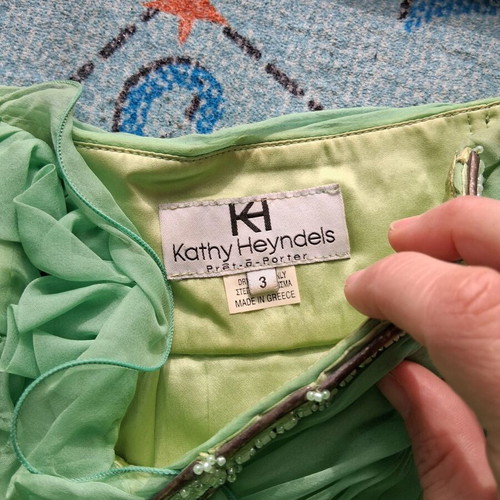Kathy Heyndels dress used, small, light green, strapless