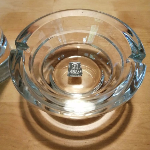 Morava crystal mouth blown vase and ashtray new