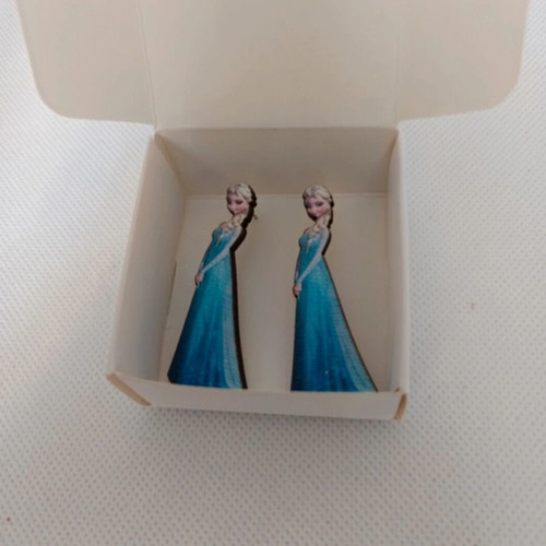 Elsa Frozen Wooden Earrings new, blue, stainless steel clasp