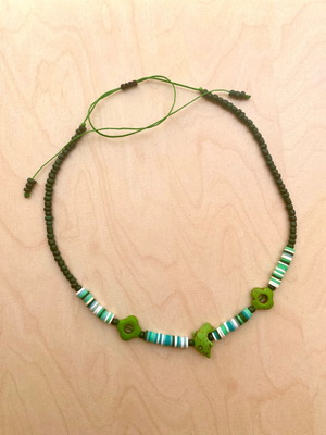 Summer green necklace with green dolphin and flowers from chalcedony, new