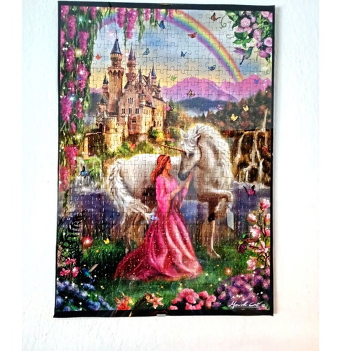 Framed Fairy and Unicorn artwork like new, 35x50cm with framed puzzle